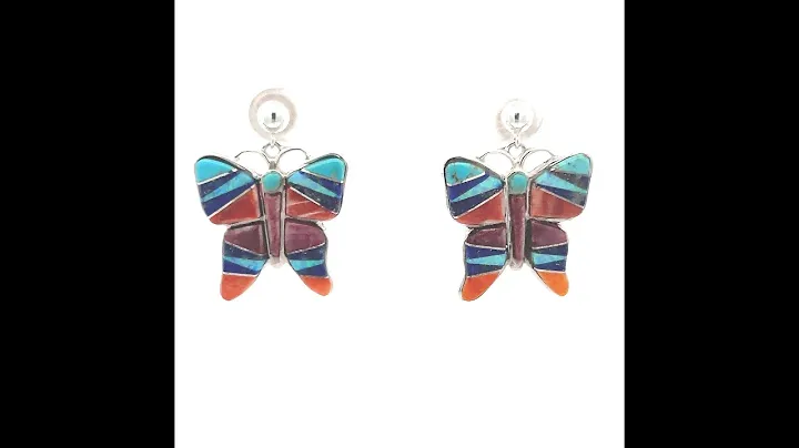 Calvin Begay Jewelry Genuine Turquoise and Spiny Oyster Shell Butterfly Earrings